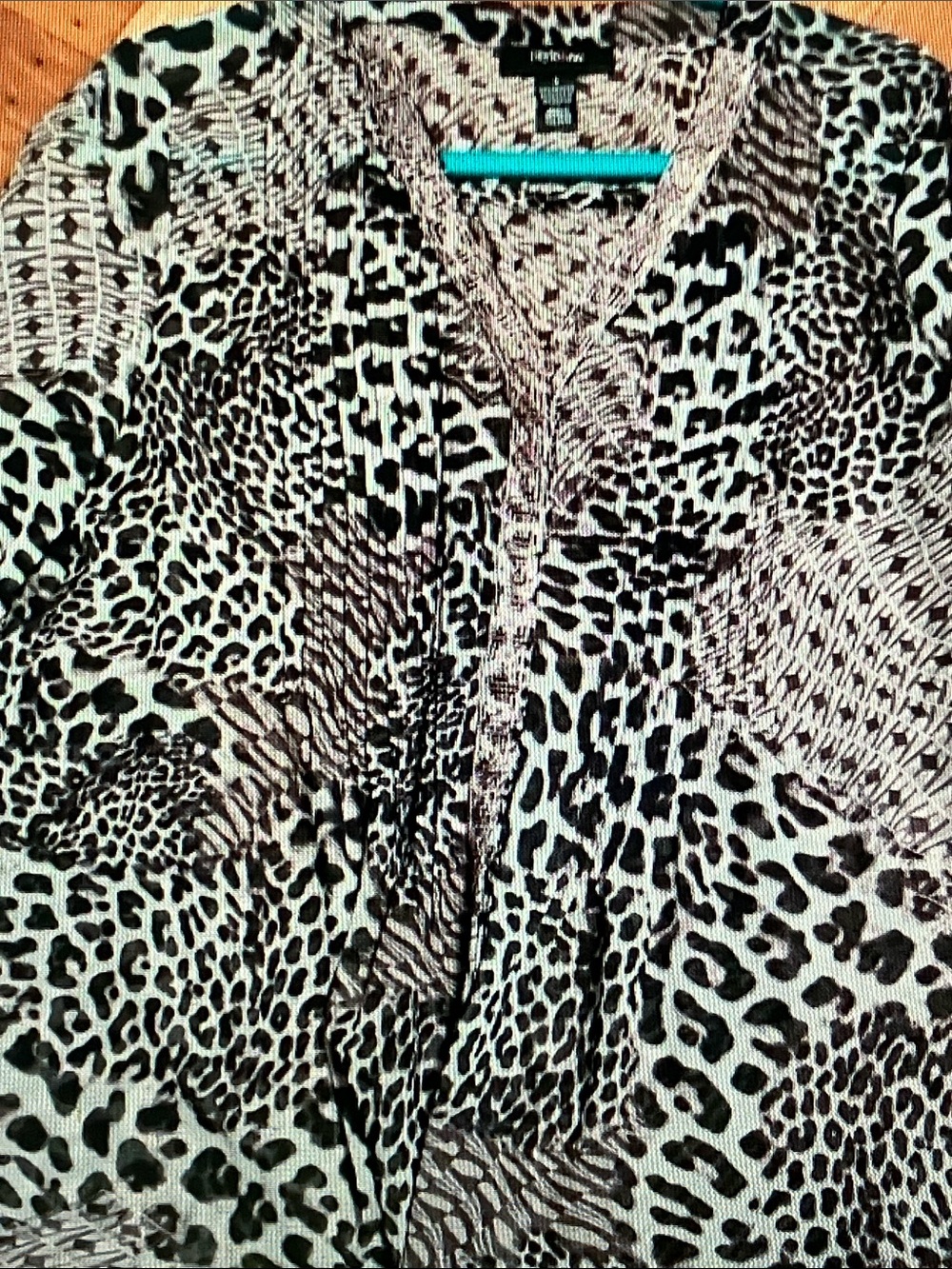 Style & Co. Black and Cream Animal Print V-Neck Blouse